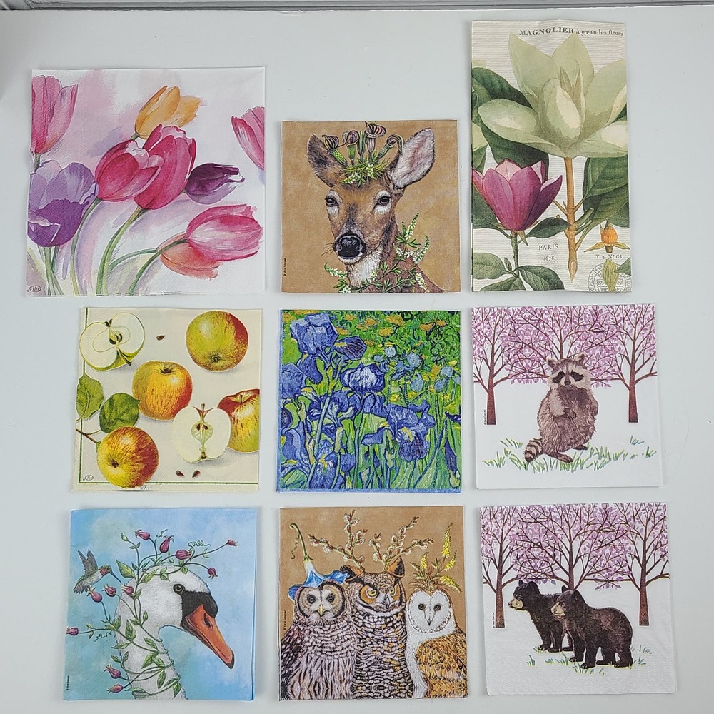 Lot 9 New paper napkin assortment floral fauna Decoupage crafts